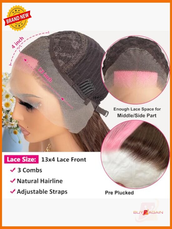 13x4 Lace Front Wig Long Straight Heat Resistant Synthetic Hair Pre Plucked main image 4